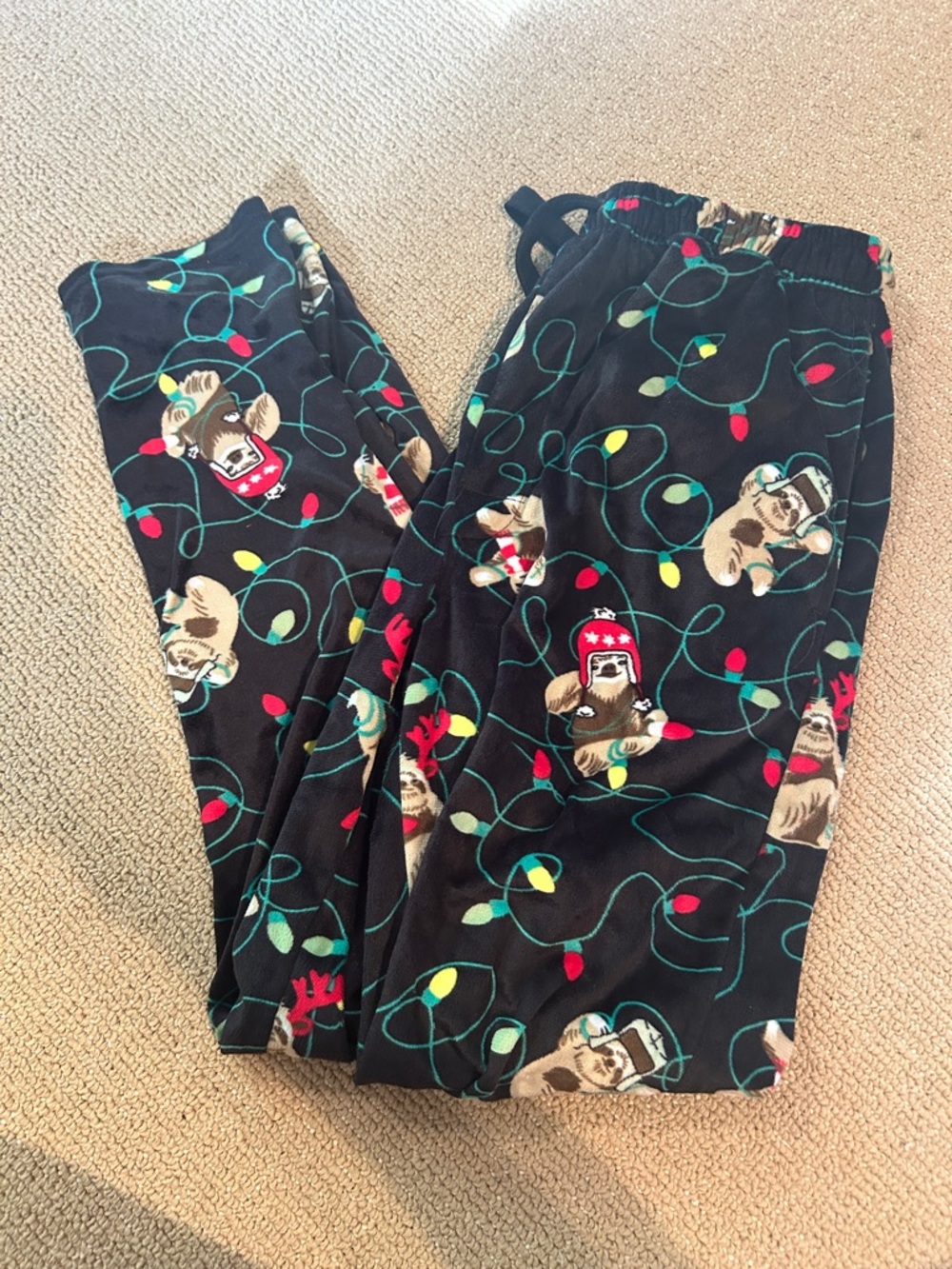 Weatherproof Black Holiday Light & sloth Print PJ pants